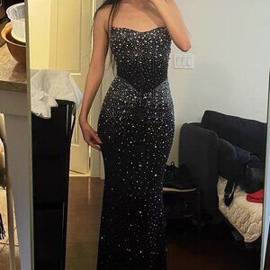Strapless BLACK Rhinestone Gown Prom Dress – Glam Maxi Dress | NWT | Size XS